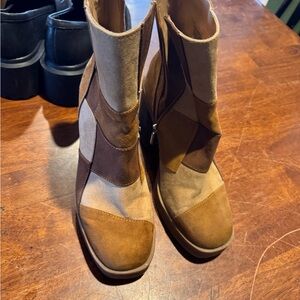 Patchwork Brown Ankle Boots